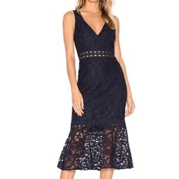 Bardot Dress Womens 4/XS Navy Fiona Face Trumpet Feminine Party Event Midi - Picture 10 of 12